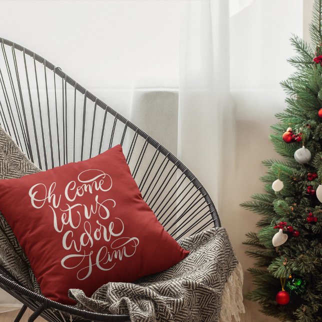 Come Let Us Adore Him Hand Calligraphed Throw Pillow (Creator Uploaded)