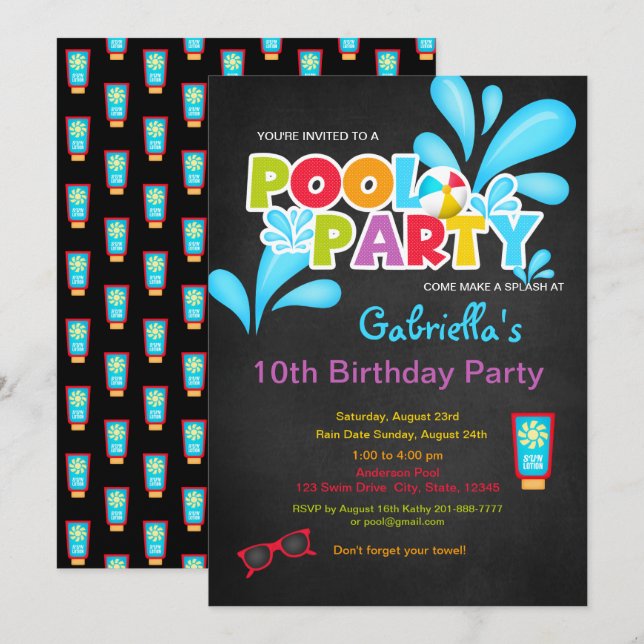 Come Make a Splash Pool Party Birthday Invitation (Front/Back)