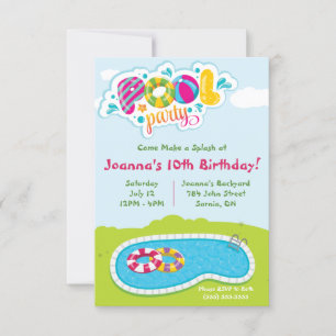 Come make a splash! Pool Party Birthday Party Invitation