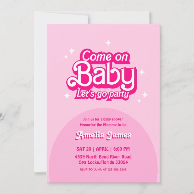 Come On Baby Let's Go Party pink Baby Shower Invitation (Front)