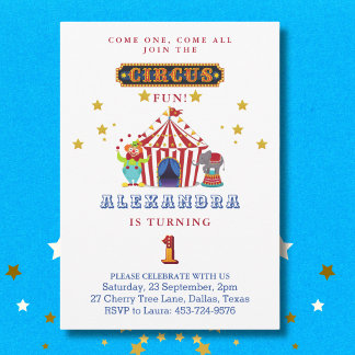 Come One Come All Big Top Circus 1st Birthday Invitation