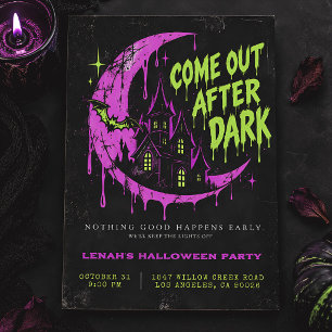 Come Out After Dark Neon Haunted House Halloween Invitation