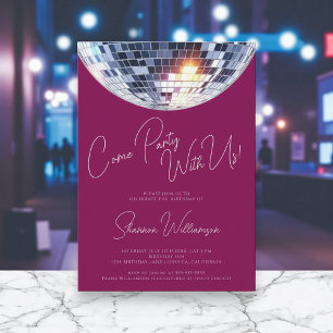 Come party pink modern disco ball birthday invitation