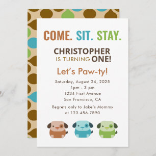 COME SIT STAY Dog Puppies Birthday Party Invitation
