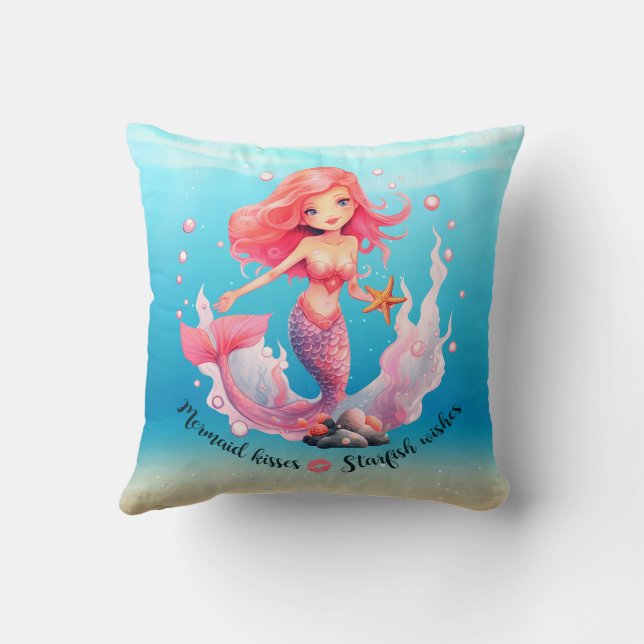 Come swim with me Mermaid Throw Pillow (Back)