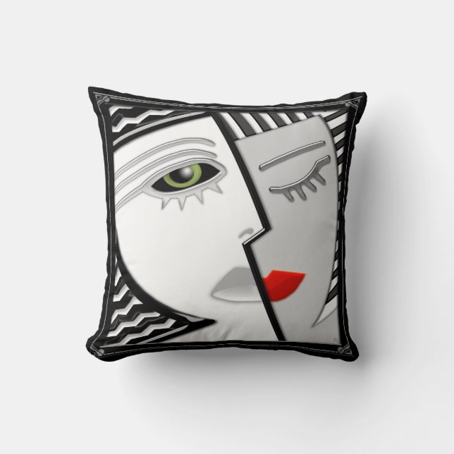 Come Together - Black, White and Red Throw Pillow (Front)