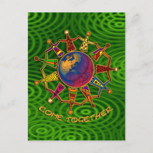 Come Together People green rings Postcard