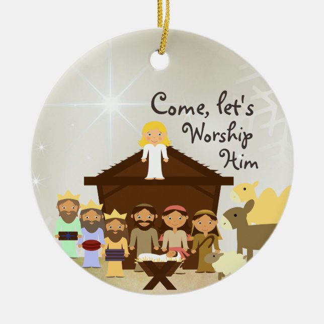 Come Worship Him Nativity Personalized Ceramic Ornament (Front)