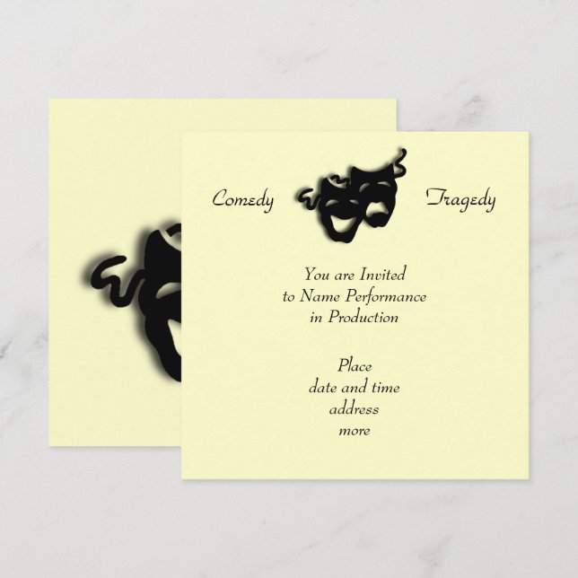 Comedy and Tragedy Black Masks Invitation (Front/Back)