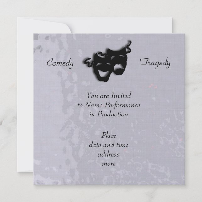 Comedy and Tragedy Black Masks Shimmer Invitation (Front)