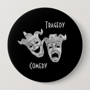 Comedy and Tragedy Masks Silver Theatre 4 Inch Round Button