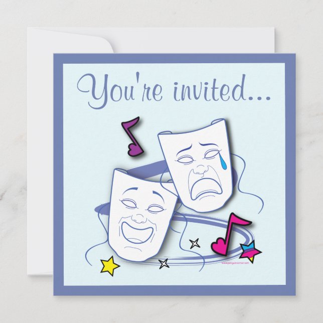 Comedy and Tragedy Masks Theatre Birthday Invites (Front)