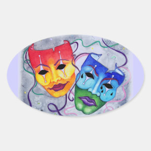 Comedy and Tragedy Oval Sticker