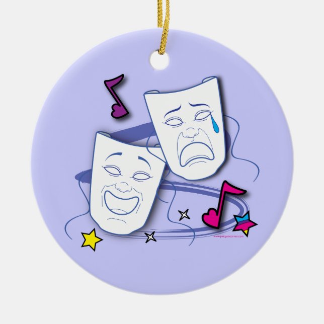 Comedy and Tragedy Stylized Drama Masks Ceramic Ornament (Front)