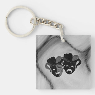 Comedy and Tragedy Theater Jester Masks Silver Keychain