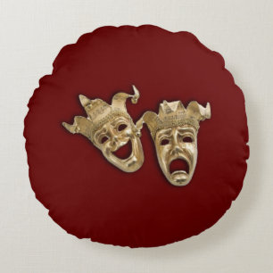 Comedy and Tragedy Theatre  Dark Red Round Pillow