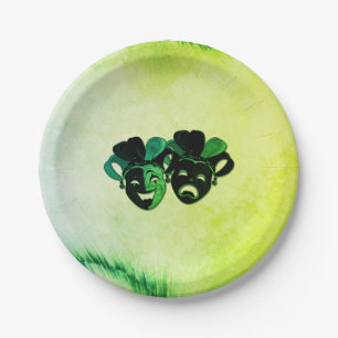 Comedy and Tragedy Theatre Design Green Paper Plate