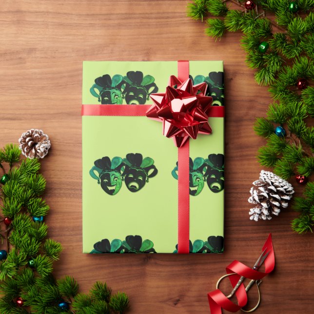  Comedy and Tragedy Theatre Design Green Wrapping Paper (Holiday Gift)