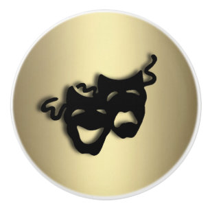 Comedy and Tragedy Theatre Gold Ceramic Knob