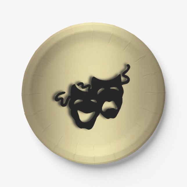 Comedy and Tragedy Theatre Gold Paper Plate (Front)