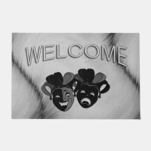 Comedy and Tragedy Theatre Jester Masks Silver Doormat