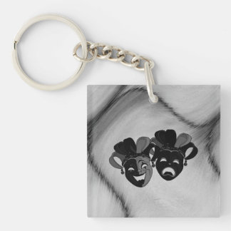 Comedy and Tragedy Theatre Jester Masks Silver Keychain