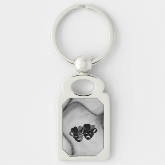 Comedy and Tragedy Theatre Jester Masks Silver Keychain