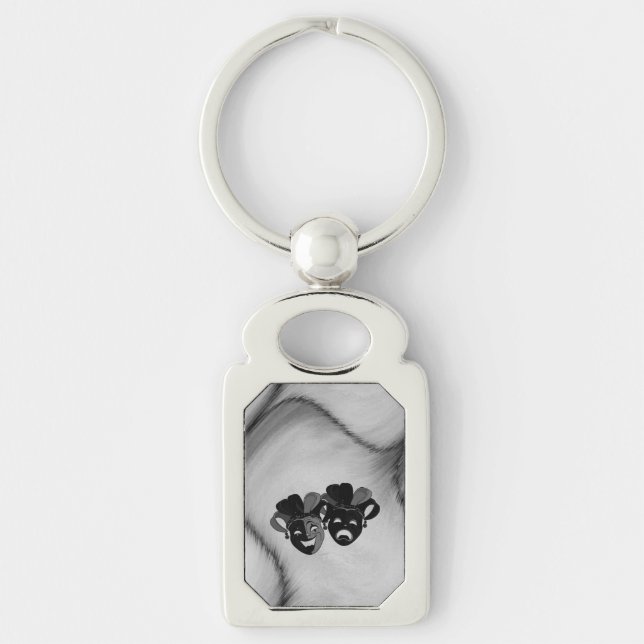 Comedy and Tragedy Theatre Jester Masks Silver Keychain (Front)