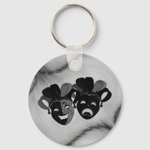 Comedy and Tragedy Theatre Jester Masks Silver Keychain