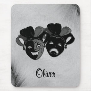 Comedy and Tragedy Theatre Jester Masks Silver Mouse Pad