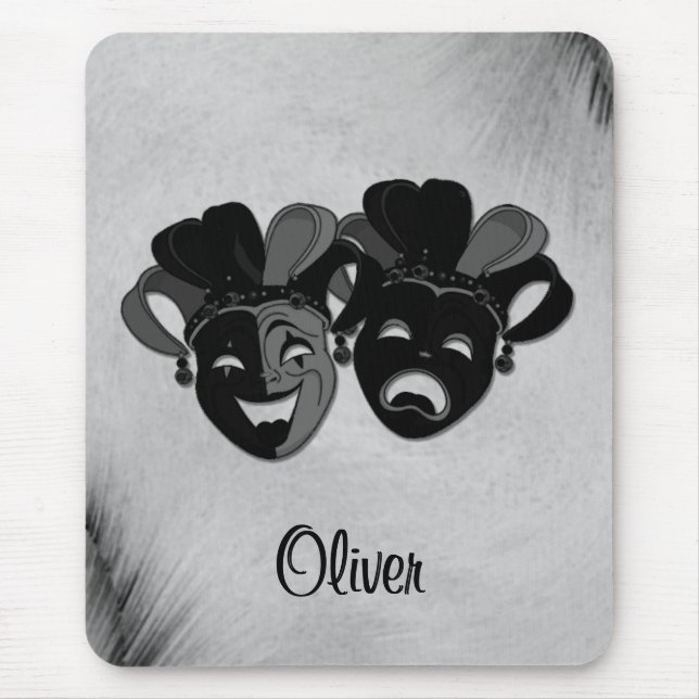 Comedy and Tragedy Theatre Jester Masks Silver Mouse Pad (Front)