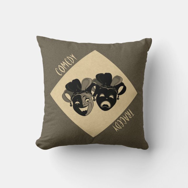 Comedy and Tragedy Theatre Masks 2 in 1 Throw Pillow (Front)