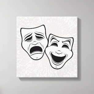 Comedy And Tragedy Theatre Masks Black Line Canvas Print