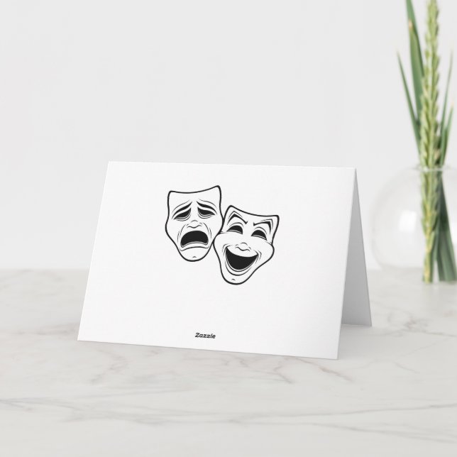 Comedy And Tragedy Theatre Masks Black Line Card (Back)