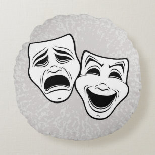 Comedy And Tragedy Theatre Masks Black Line Round Pillow