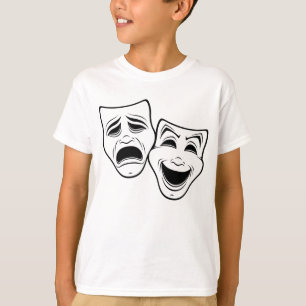 Comedy And Tragedy Theatre Masks Black Line T-Shirt