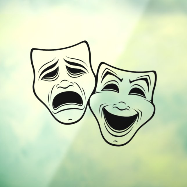 Comedy And Tragedy Theatre Masks Black Line Window Cling (Sheet 3)