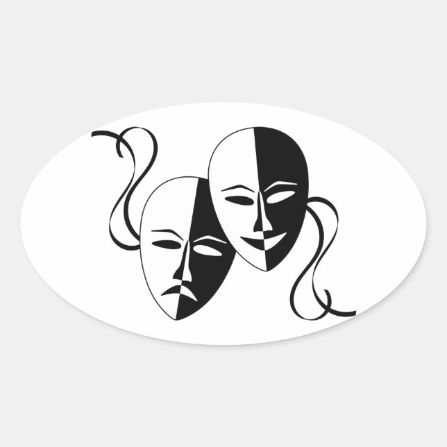 Comedy and Tragedy Theatre Masks/Faces Oval Sticker (Front)