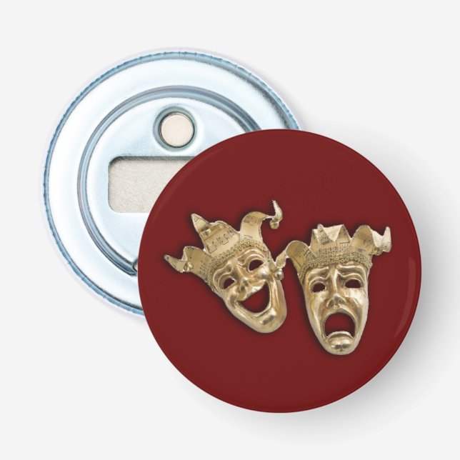 Comedy and Tragedy Theatre Masks Maroon Bottle Opener (Front)