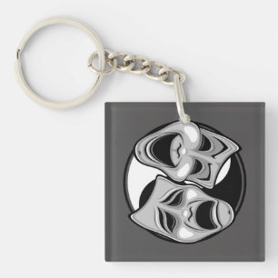 Comedy and Tragedy Theatre Masks Yin Yang Design Keychain