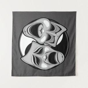 Comedy and Tragedy Theatre Masks Yin Yang Design Tapestry