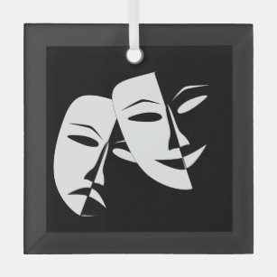 Comedy Tragedy Black and White Theatre Mask  Glass Ornament