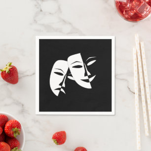 Comedy Tragedy Black and White Theatre Mask Napkin