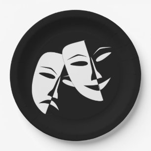 Comedy Tragedy Black and White Theatre Mask Paper Plate