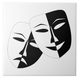 Comedy Tragedy Black and White Theatre Mask Tile