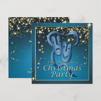 Comedy Tragedy Blue Theatre Mask Christmas Party Invitation