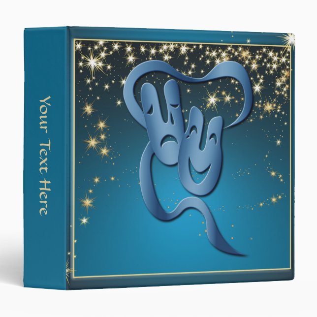 Comedy Tragedy Blue Theatre Mask Custom Binder (Front/Spine)