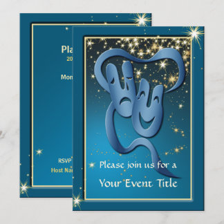Comedy Tragedy Blue Theatre Mask Custom Invite