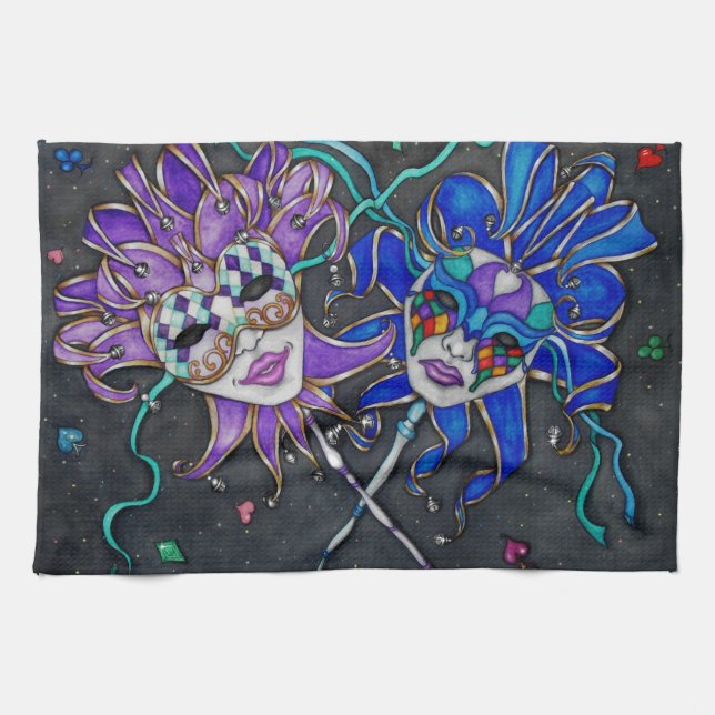 Comedy/Tragedy Jester Masks Kitchen Towel (Horizontal)