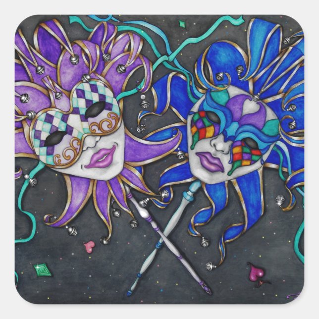 Comedy/Tragedy Jester Masks Square Sticker (Front)